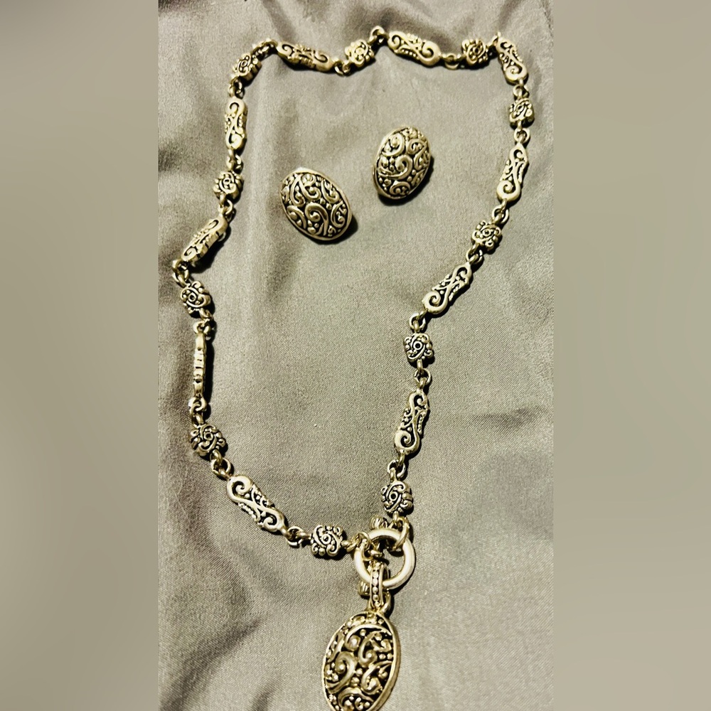 3 Piece VINTAGE Bali Brighton Silver Plated Filigree Set Necklace Earrings